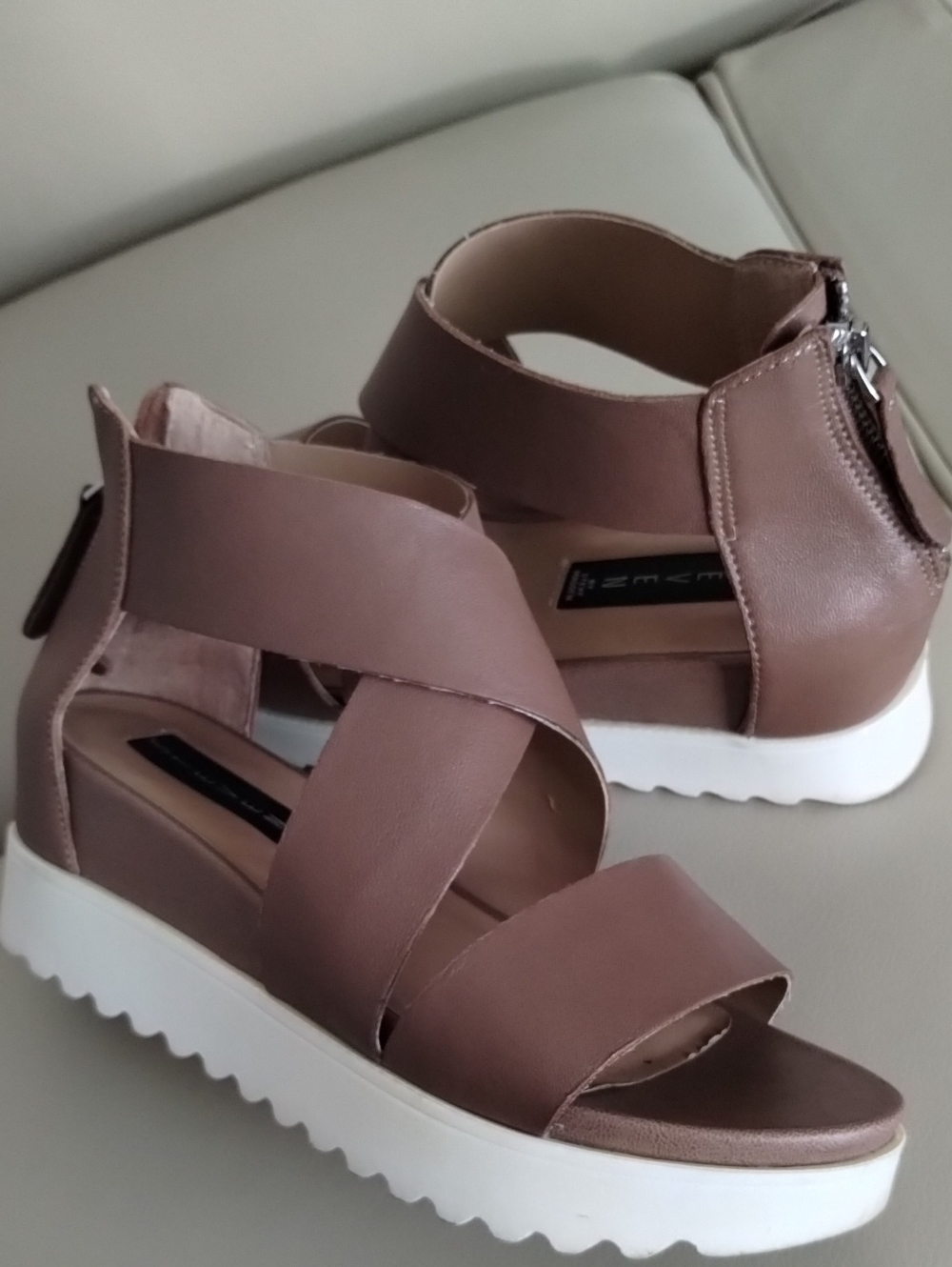 Steven By Steve Madden Taupe Crisscross Platform Sandals with White Sole Size 7M